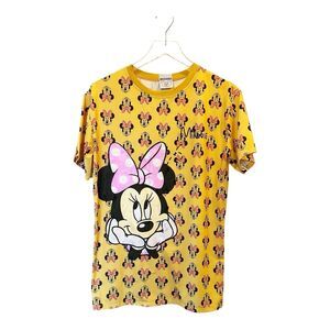 P29 Off Brand Moschino Minnie Mouse Yellow Printed Ringer T-Shirt Tee
